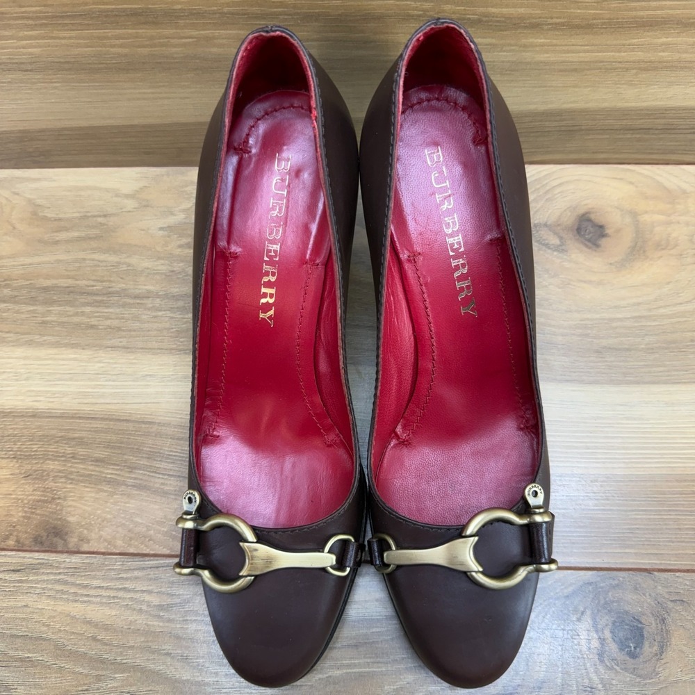 BURBERRY Horsebit Pumps Womens 7 EU 37 Brown Leather Dress Shoes - Picture 5 of 11